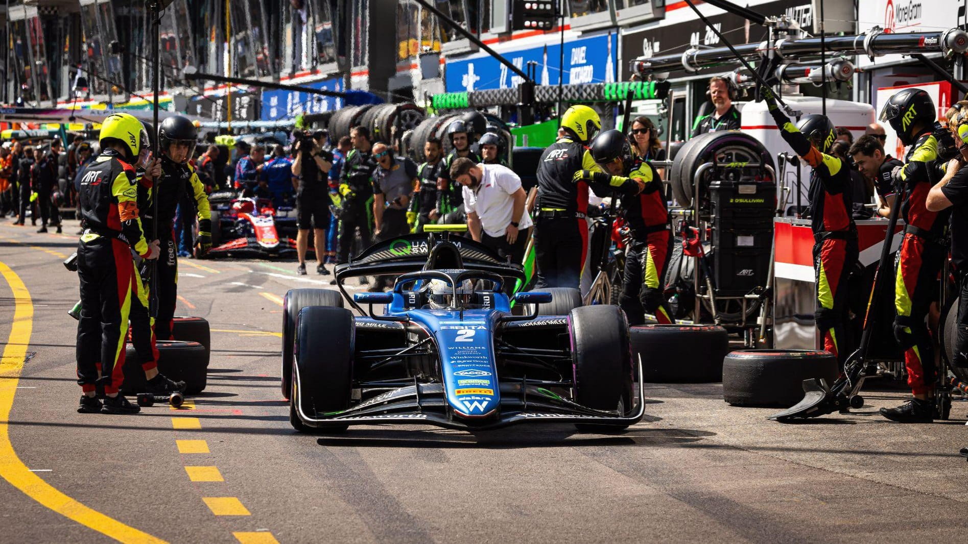 O’Sullivan pits during the 2024 Monaco F2 feature race. This pitstop would prove to be crucial