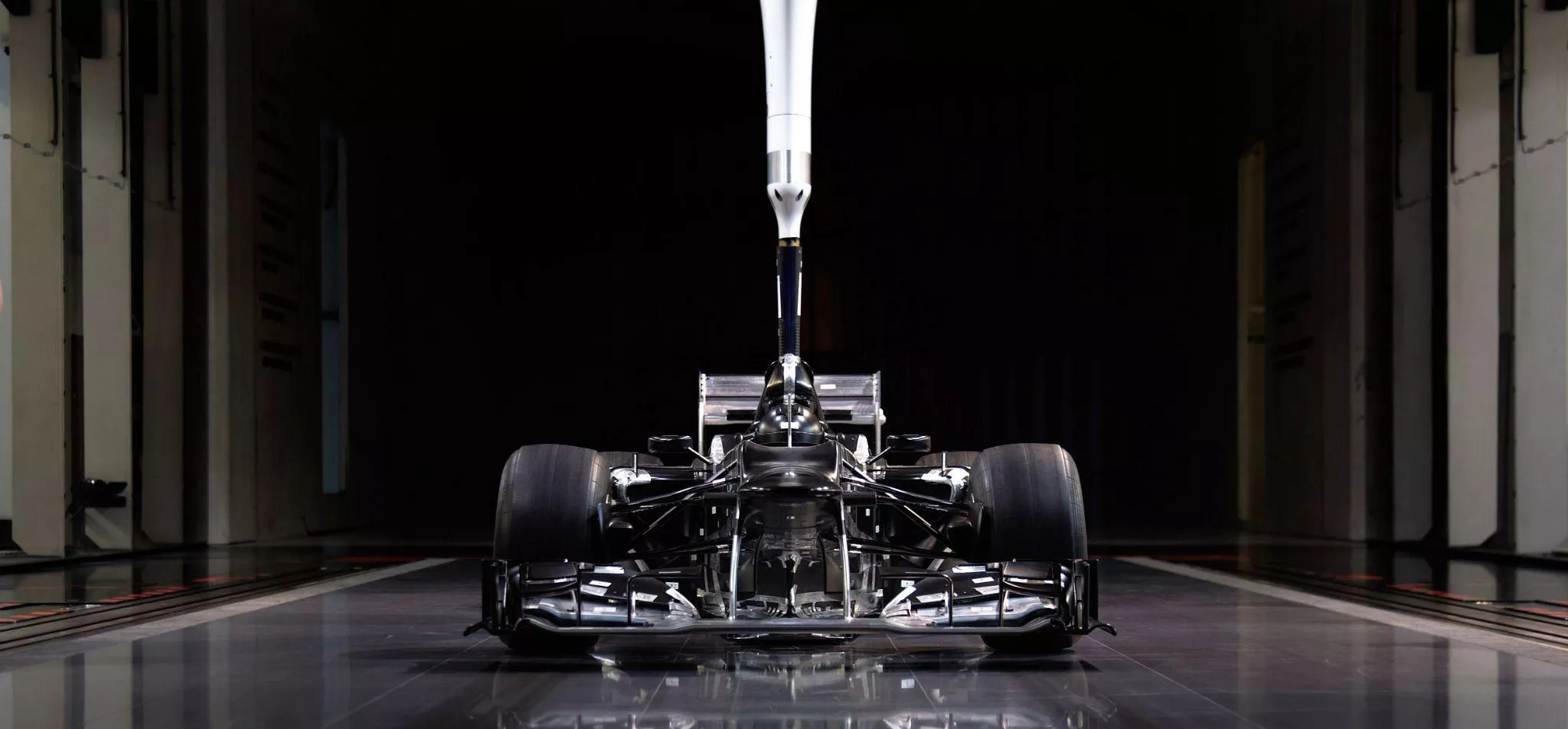 Image of a scale F1 model inside Mercedes' F1 windtunnel