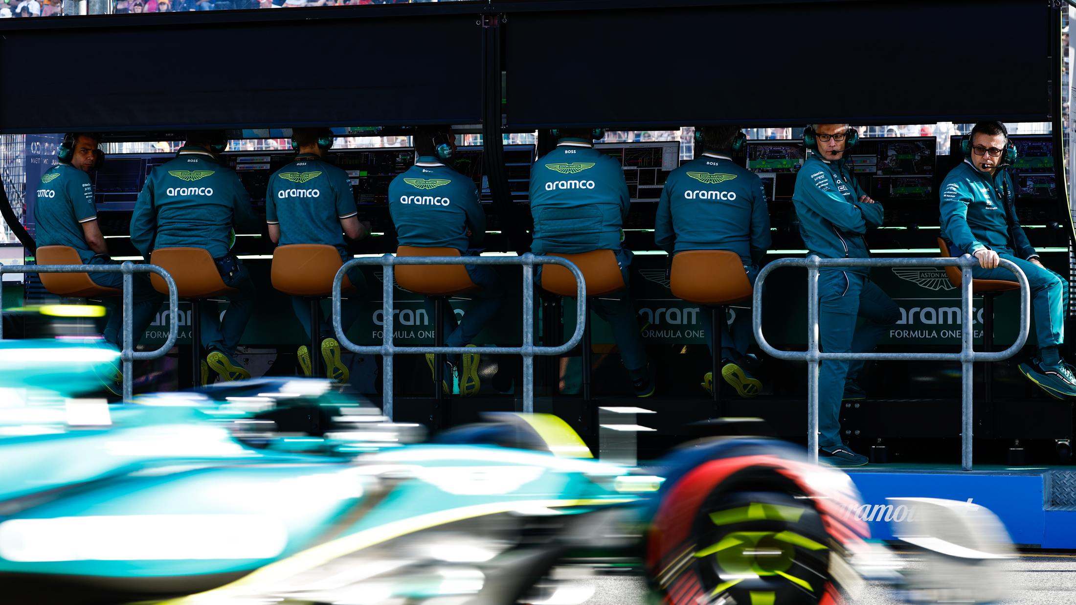 Aston Martin Aramco F1 pitwall photograph