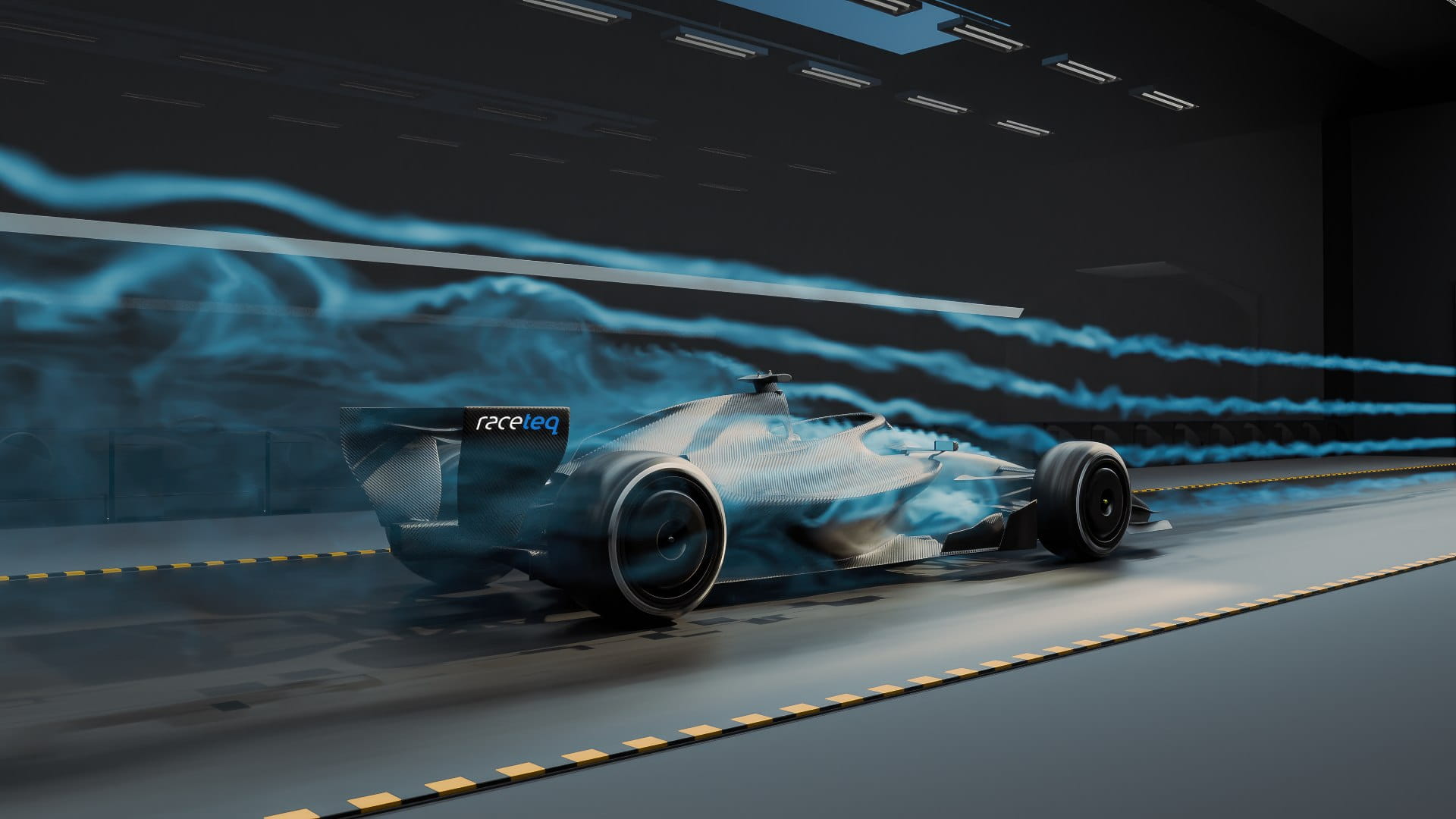 3D render of a 2026 F1 car inside a windtunnel 