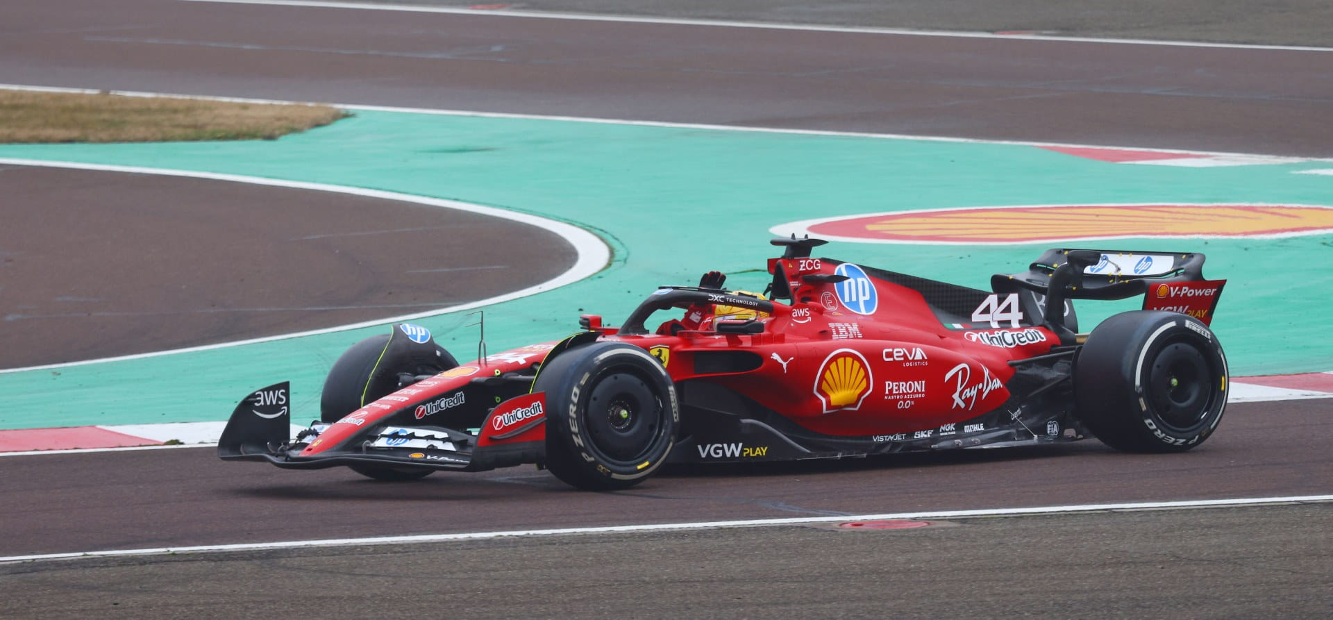 Red Ferrari F1 car driven by Lewis Hamilton at the start of the 2025 F1 season