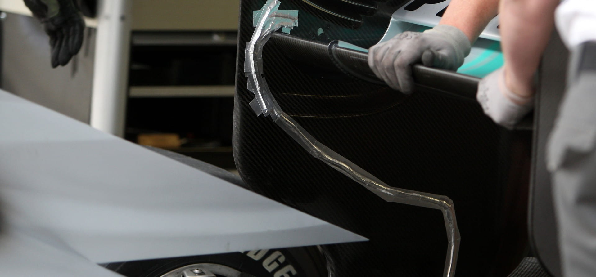 F1 pressure tapping - a long tube to measure airflow pressure on an F1 car