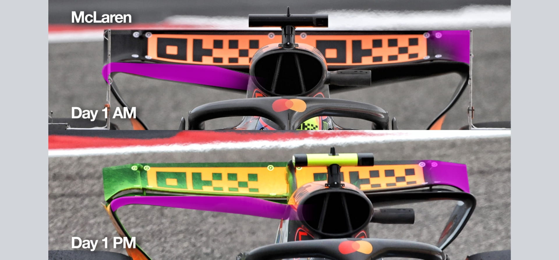 Mclaren 2025 F1 front wing comparison