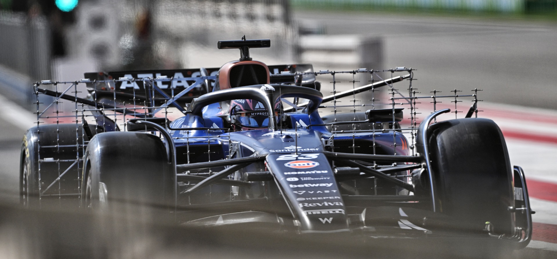 Williams F1 car with aero rakes at 2025 preseason testing