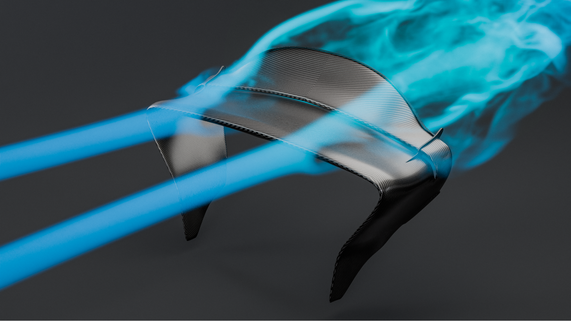 3D render of F2 rear wing with airflow patterns