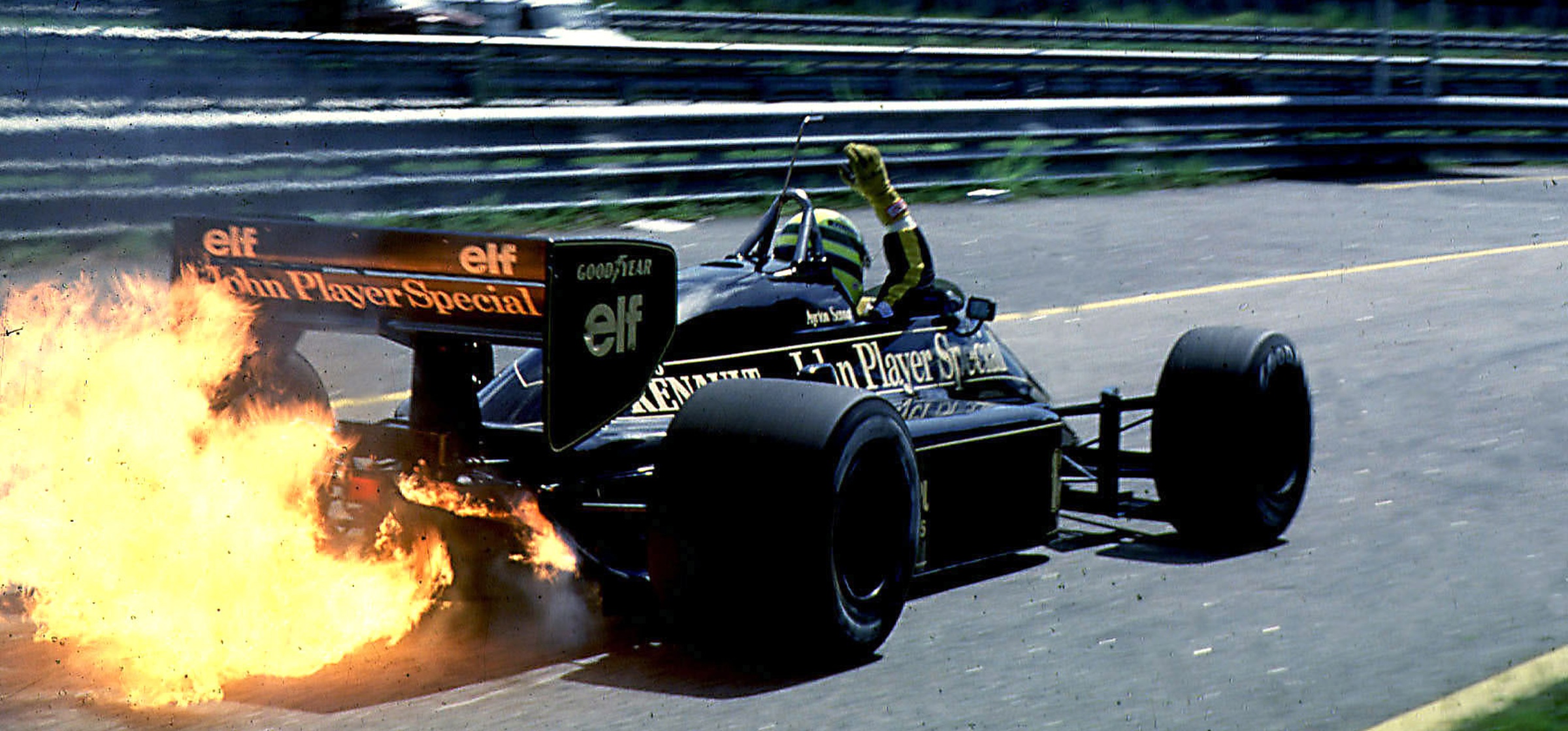 Flames coming out of back of F1 car