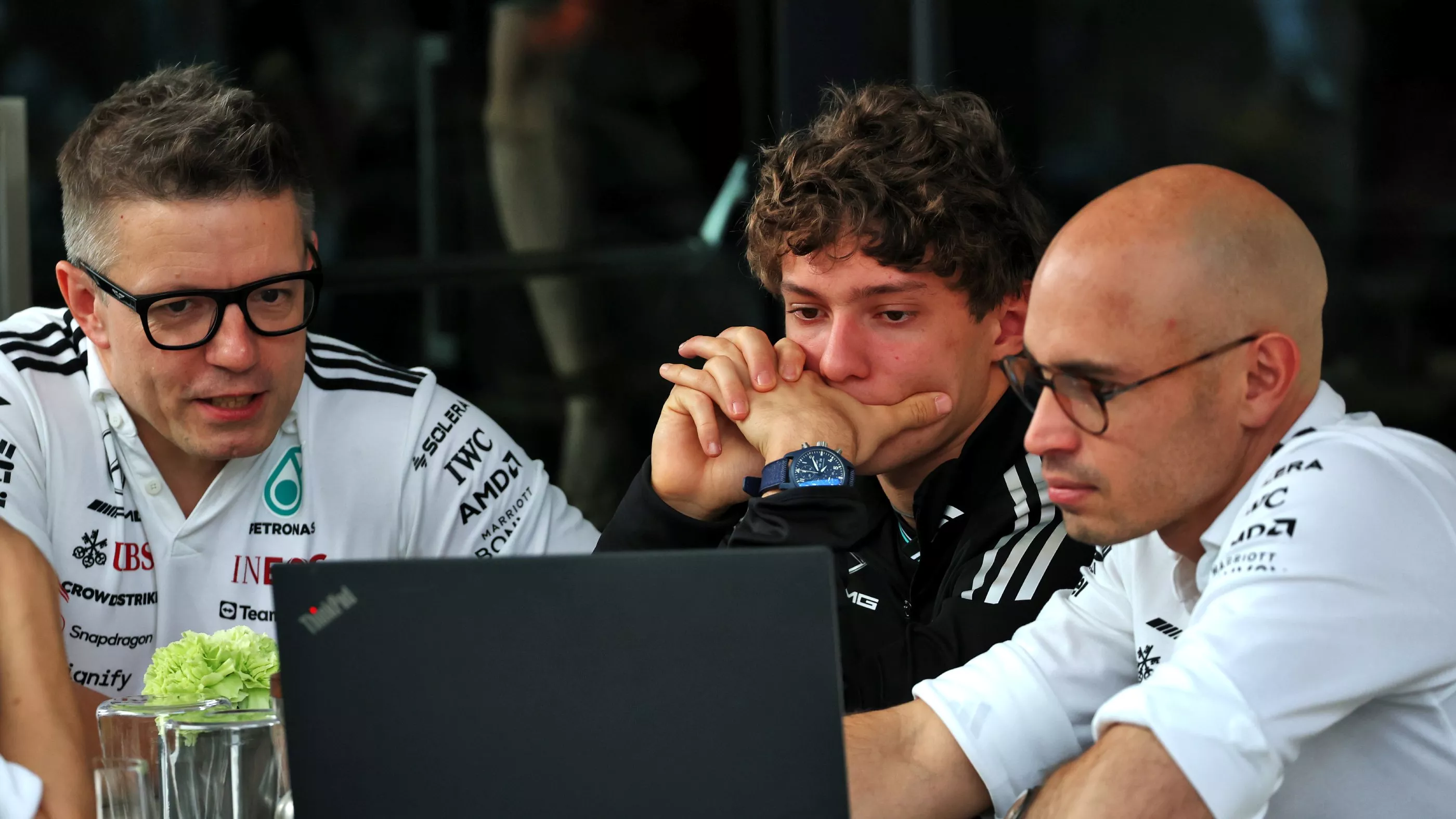 Kimi Antonelli with his Mercedes engineers