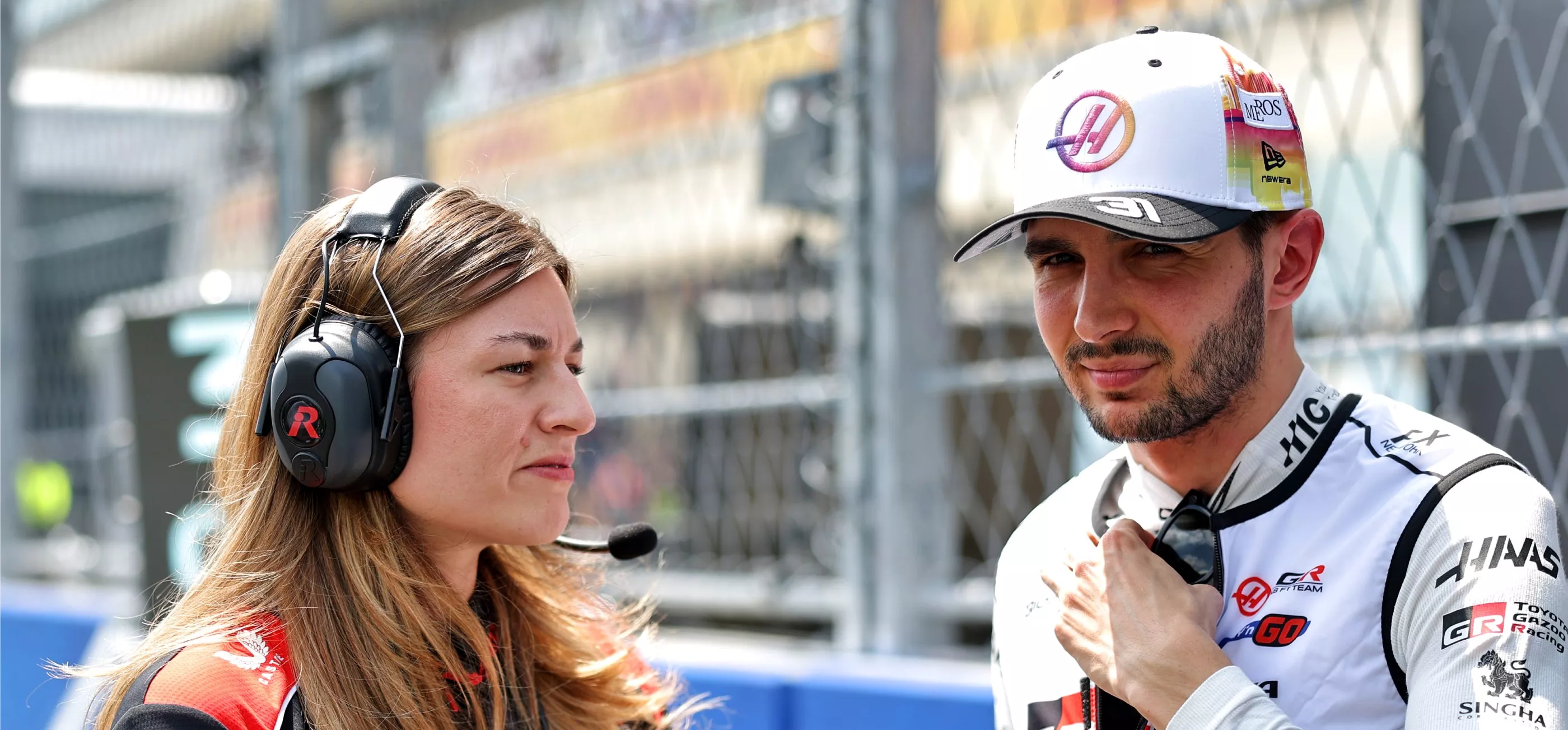 Esteban Ocon with Laura Mueller, his race engineer