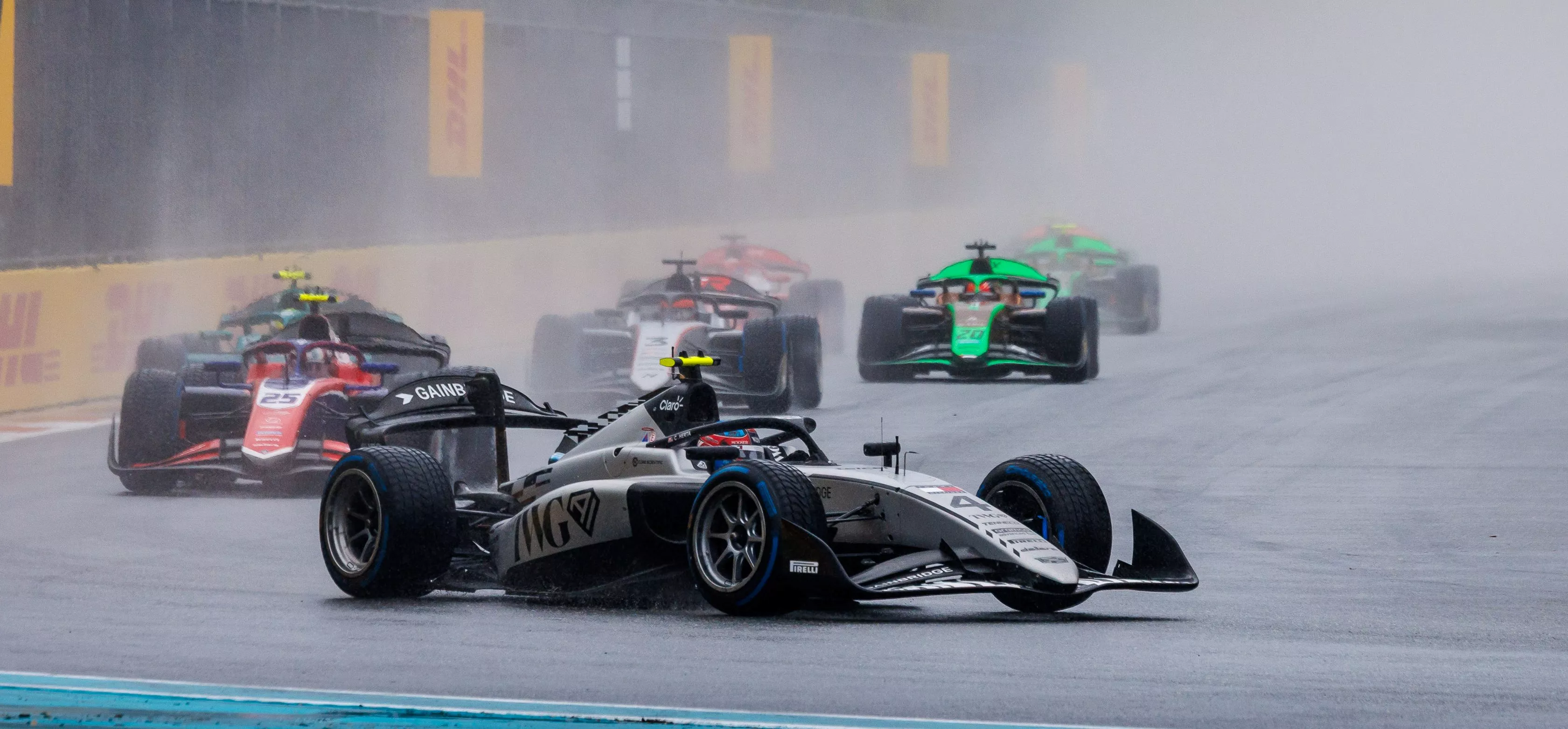 F2 cars in rain